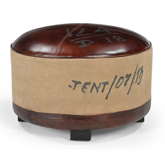 Whitby Vintage Canvas Leather Round Ottoman 60cm