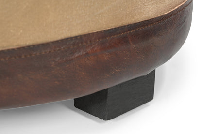 Whitby Vintage Canvas Leather Round Ottoman 60cm