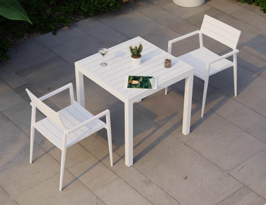 Halki Table Matt White Aluminium 77cm x 77cm