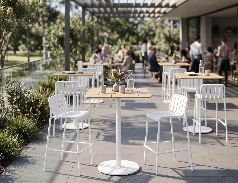 Roku High Bar Teak Table - Outdoor - White