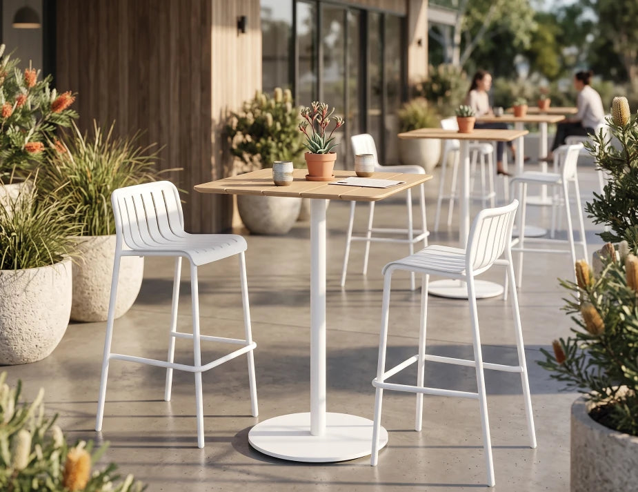 Roku High Bar Teak Table - Outdoor - White