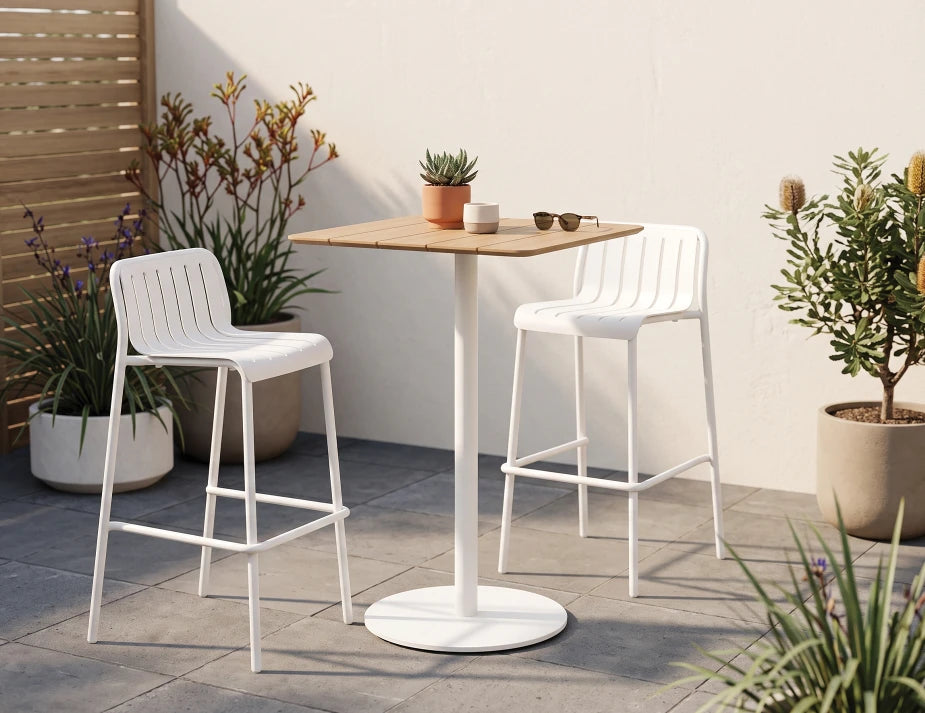 Roku High Bar Teak Table - Outdoor - White