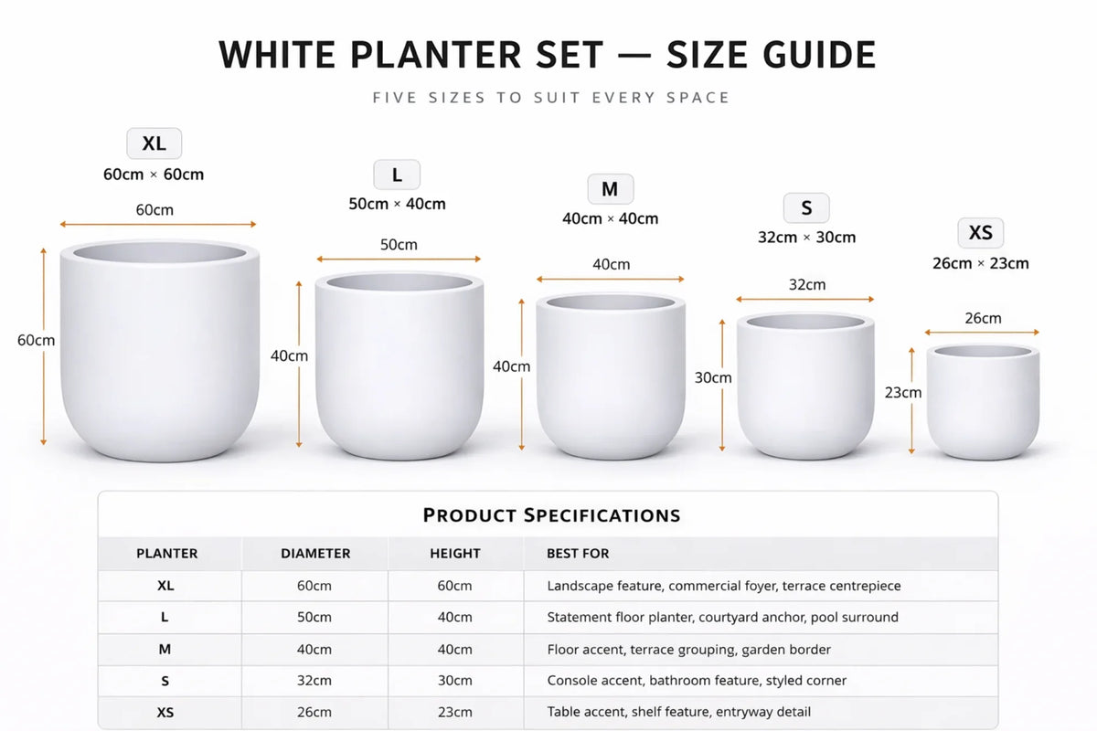Luxury Egg-Shaped Ovate Planter Set of 5 | Premium Pot Range - Matt White