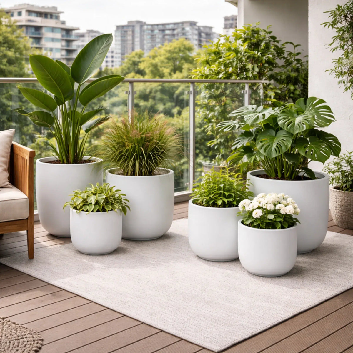 Luxury Egg-Shaped Ovate Planter Set of 5 | Premium Pot Range - Matt White