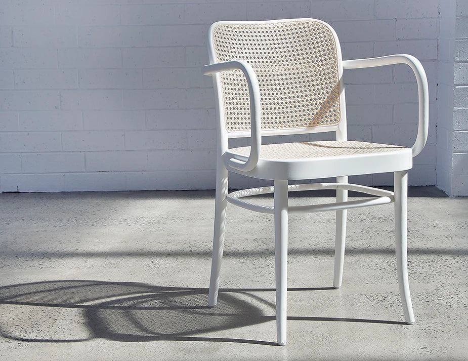 811 Hoffmann Armchair - White - Cane Seat - Cane Backrest - by TON