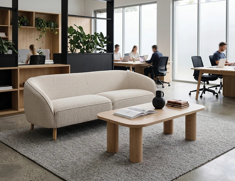 Willow 3 Seat Sofa - Oak - Ivory Cream Fabric