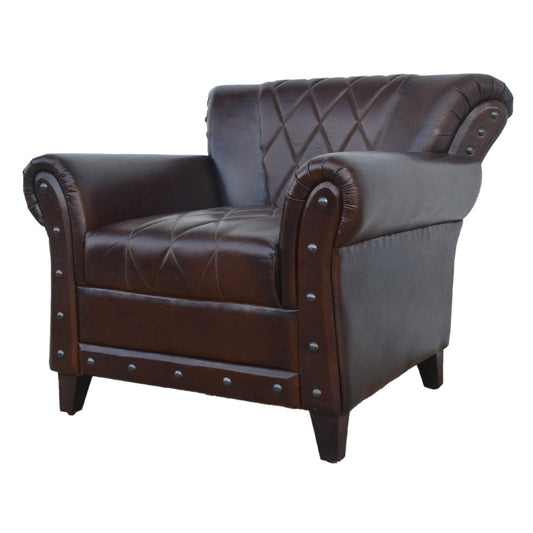 Winston Studded Chocolate Leather Armchair 85cm