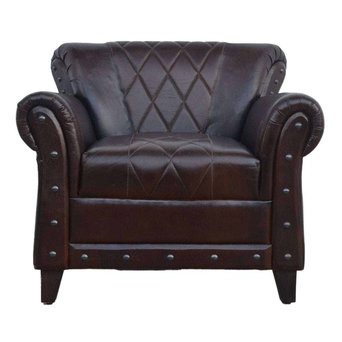 Winston Studded Chocolate Leather Armchair 85cm