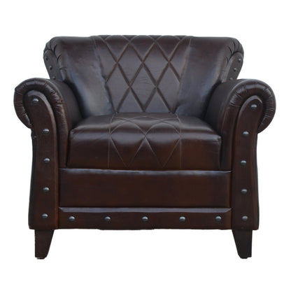 Winston Studded Chocolate Leather Armchair 85cm