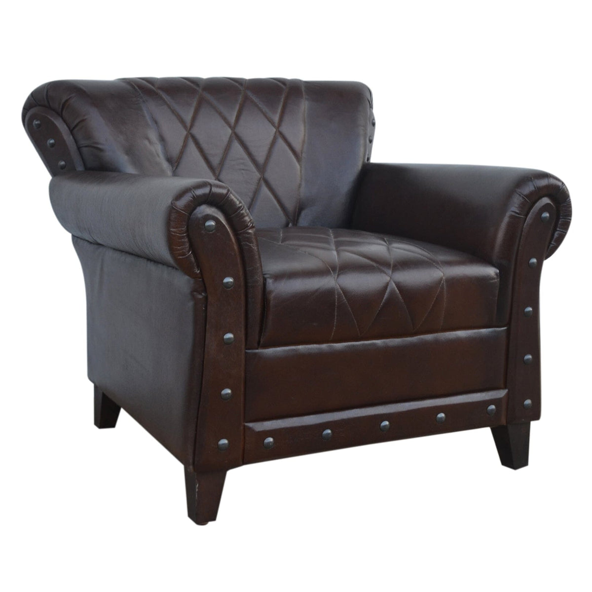 Winston Studded Chocolate Leather Armchair 85cm