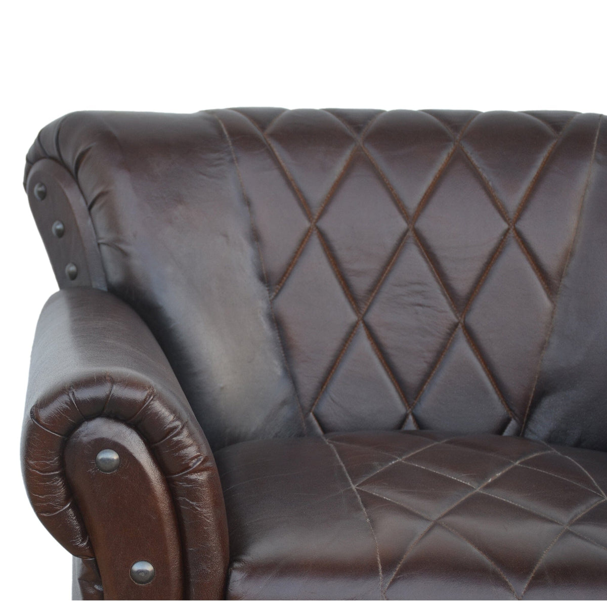 Winston Studded Chocolate Leather Armchair 85cm