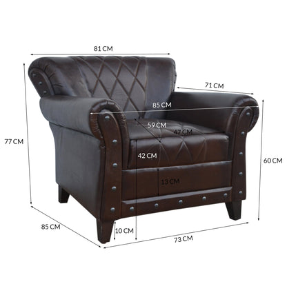 Winston Studded Chocolate Leather Armchair 85cm