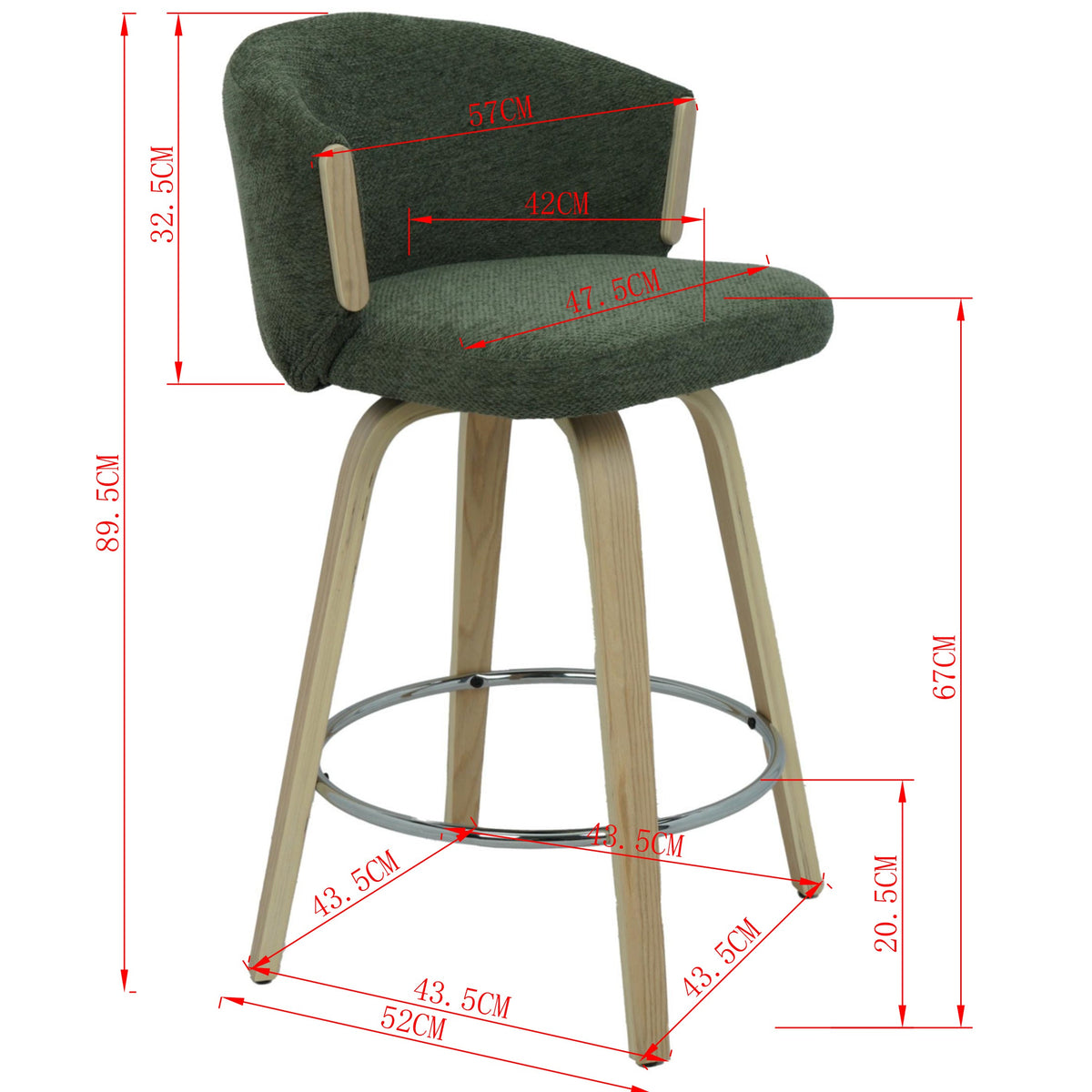 Wrenley Green Fabric & Timber Bar Stool