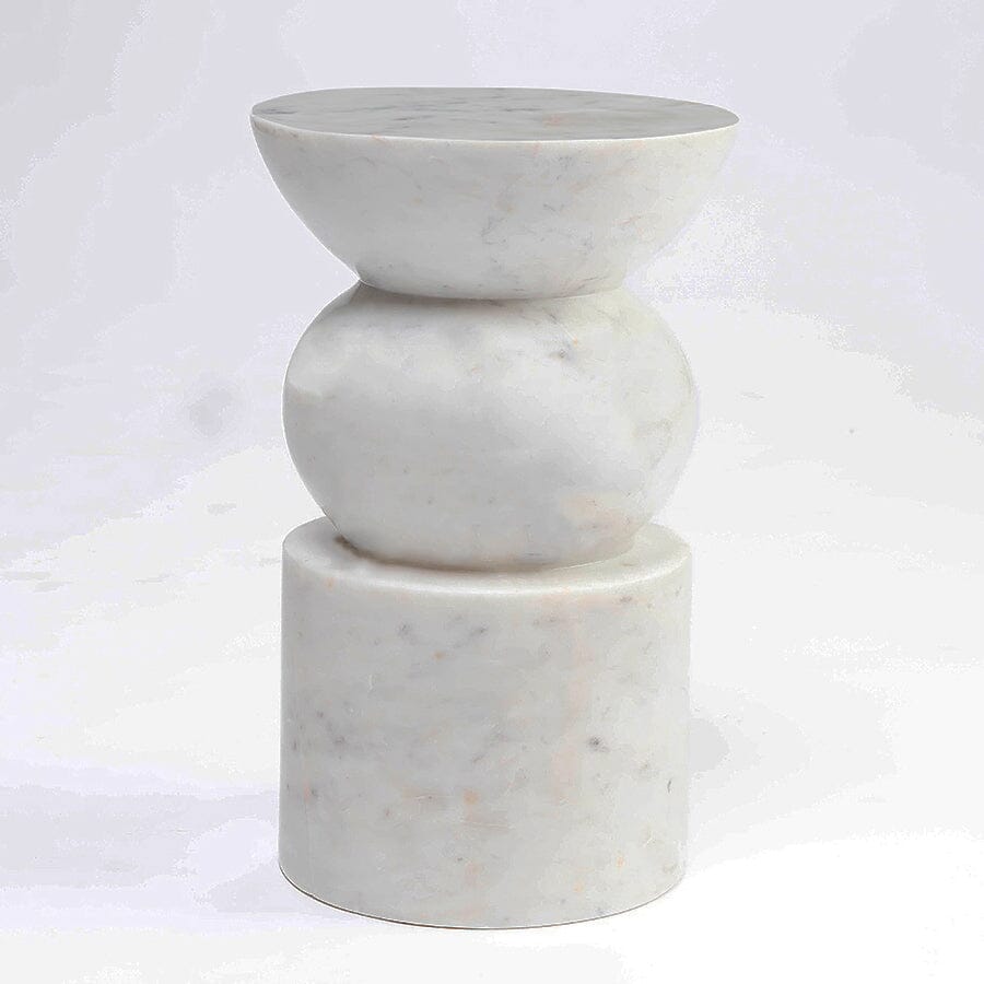 Ysolde White Solid Marble Drum Side Table 45cm