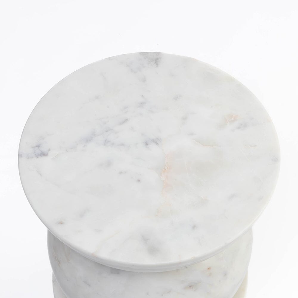 Ysolde White Solid Marble Drum Side Table 45cm