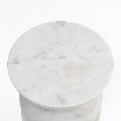 Ysolde White Solid Marble Drum Side Table 45cm
