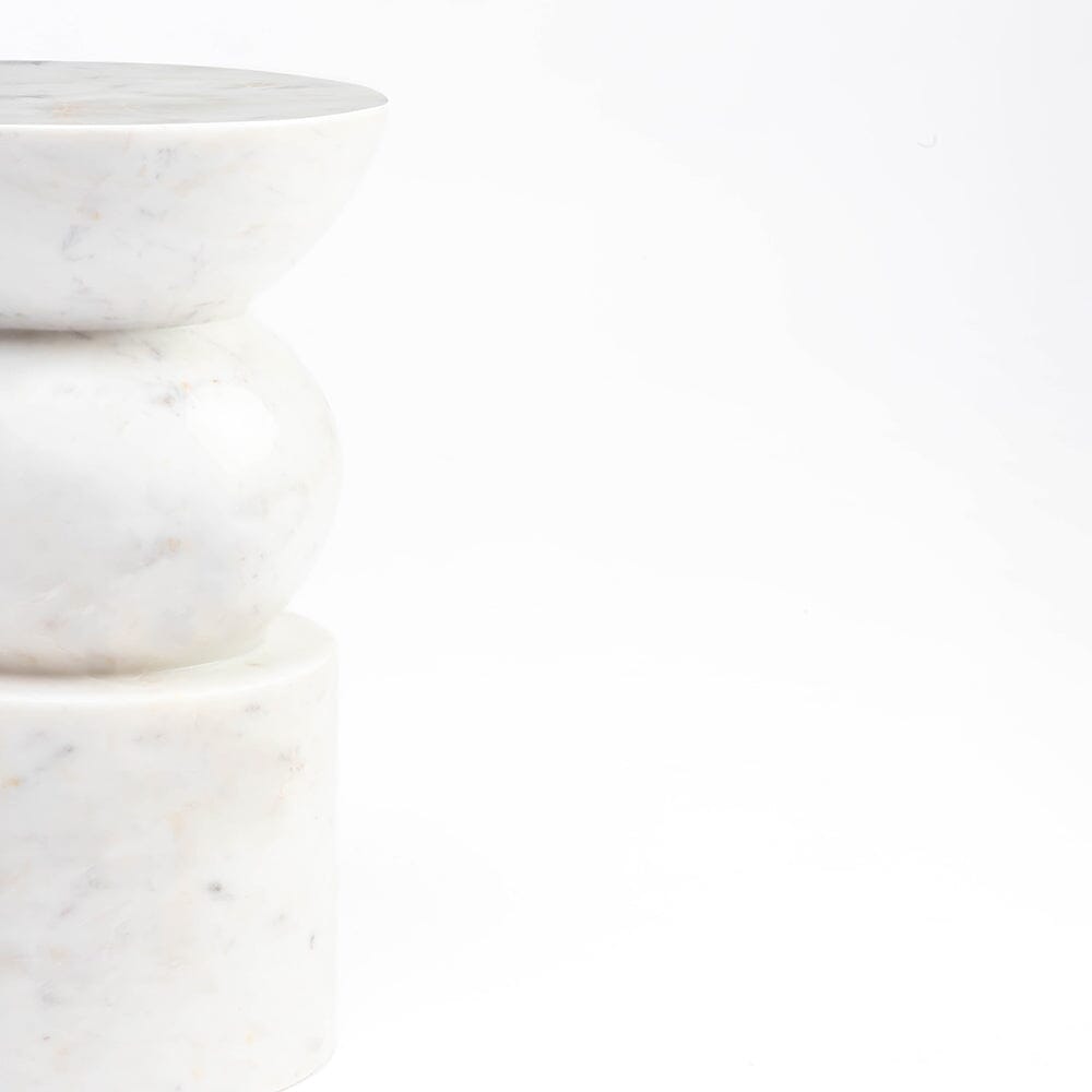 Ysolde White Solid Marble Drum Side Table 45cm
