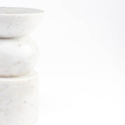 Ysolde White Solid Marble Drum Side Table 45cm