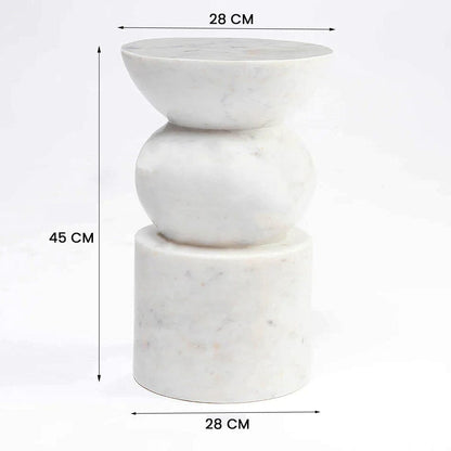 Ysolde White Solid Marble Drum Side Table 45cm