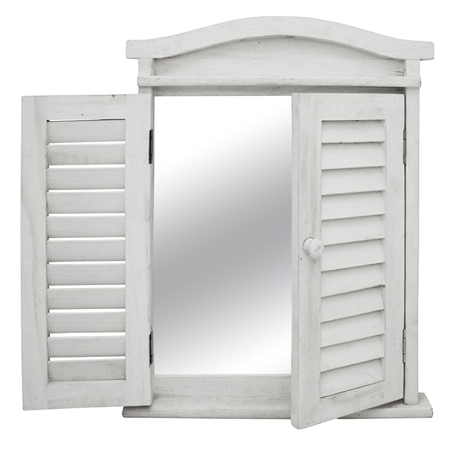 Shutter Frame Wall Mirror Hanging Art Paulownia Timber White Shutter Frame Wall Mirror Hanging Art