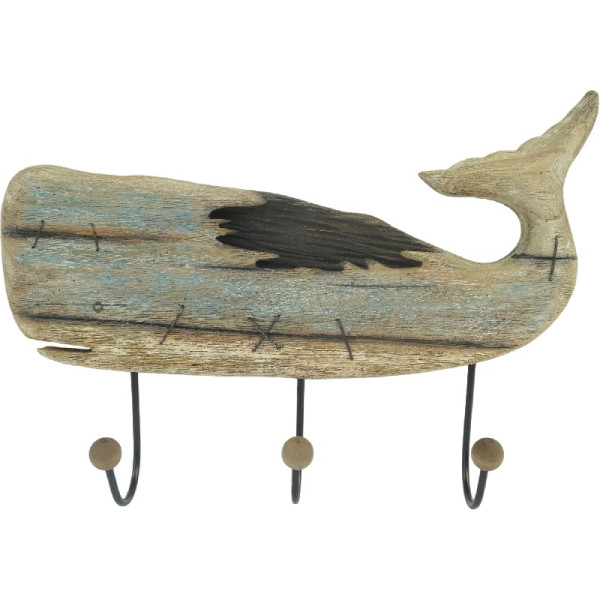 Handcrafted Whale Wall Hanging w 3 Hooks 56cm