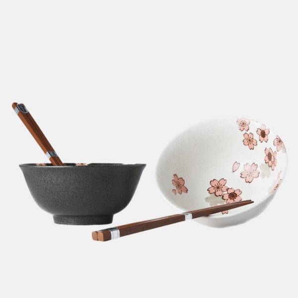 Bowl Set 2pcs with Chopsticks Cherry Blossom Design