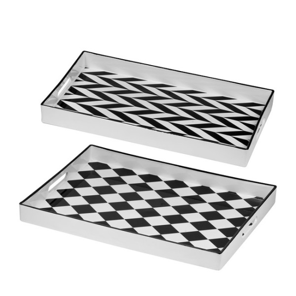 Set 2 Patterned Rectangular Trays 48cm