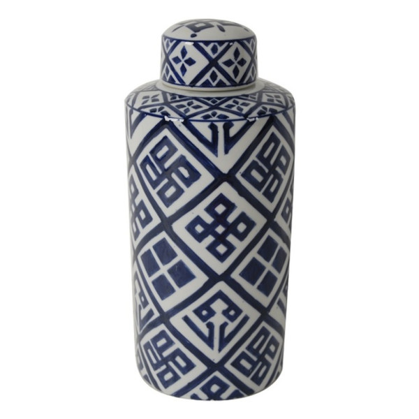 Valora Blue & White Cylinder Jar 35cm