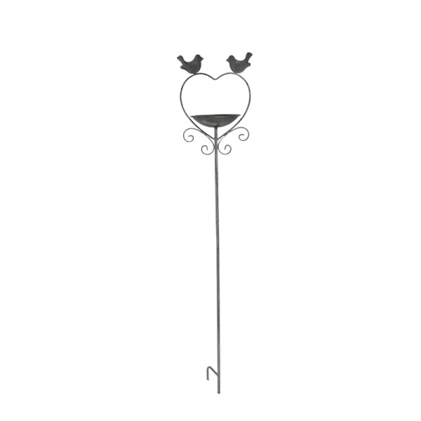 Heart w Birdfeeder + 2 Birds Garden Stake 100cm