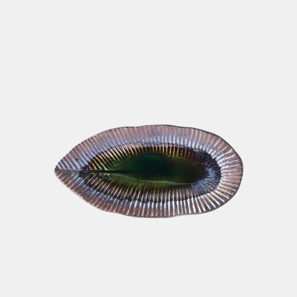 Plate Leaf Shape 21.5x10.5cm Midori Ridge Glaze