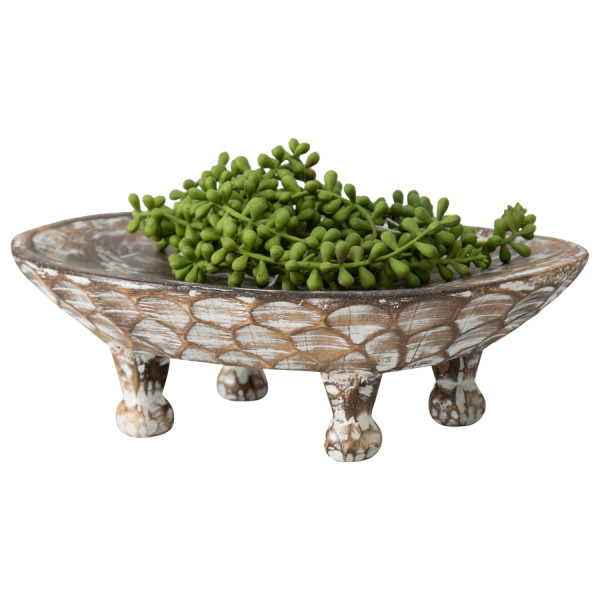 Handcarved Footed Oval Bowl 40x25cm