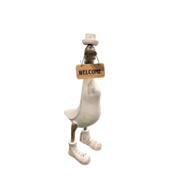 Handcrafted Duck Figurine W Welcome Sign 43cm