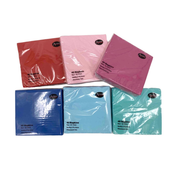 bulk 24 Coloured Napkin 2ply Assort 33cm