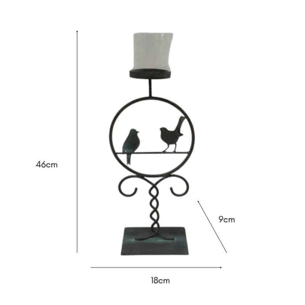 Pillar Candleholder w 2 Birds 46cm