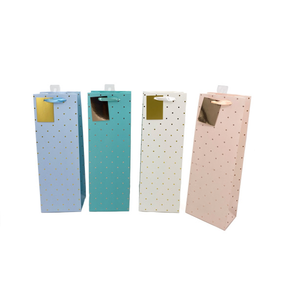 bulk 24 Foil Dot Bottle Gift Bag 4 Assorted 12x36cm