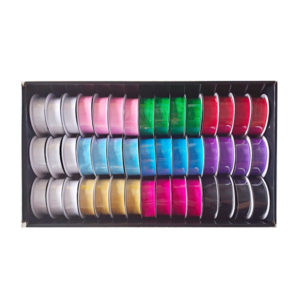 bulk 45 Roll Ribbon Sheer 4mtr 25mm Displayed Box