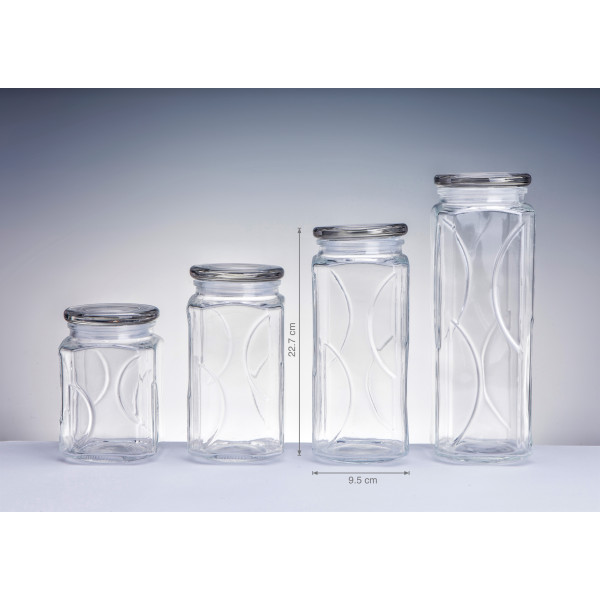 bulk 12 Swirl Embossed Squ Glass Jar w Glass Lid 22cm
