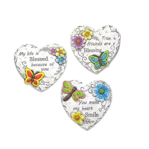 Set 3 Blessings on Concrete Heart Assort 25cm