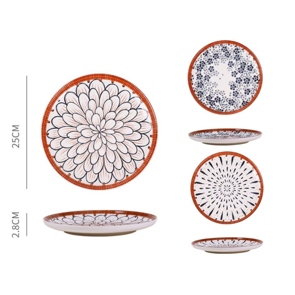 bulk 12 Oriental Special Glazed Round Plate Assort 25cm