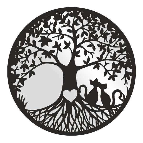 Lasercut Tree of Life w Cats & Mirror Metal 50cm