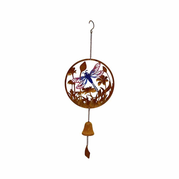 Rust & Colour Dragonfly Bell Hanger 63cm