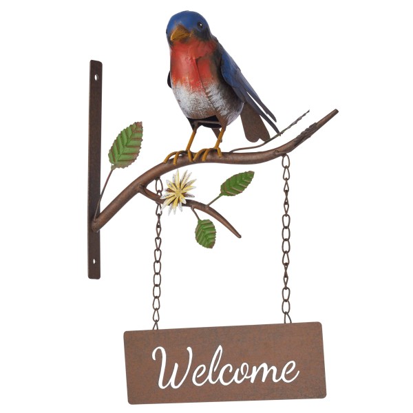 Door Post Welcome Sign w Colourful Bird 41cm