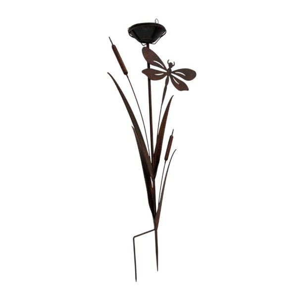 Bulrush & Dragonfly Garden Stake w Birdfeeder 89cm