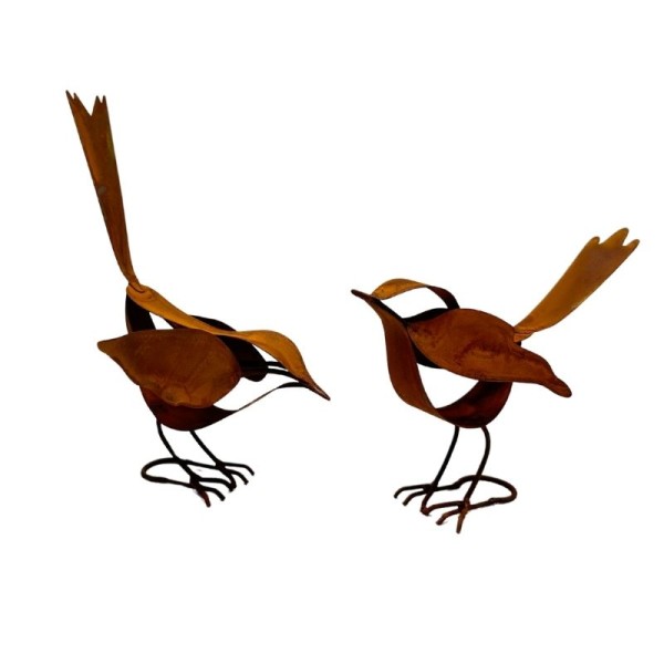 Set 2 Asst Rust Decorative Birds (w Potential Stakes) 17cm