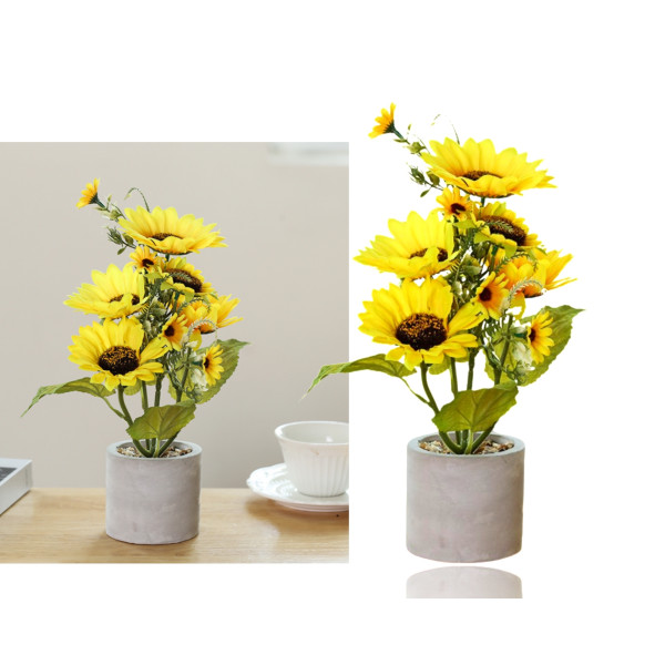 Artificial Sunflower in Cement Pot 14x27cm