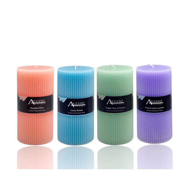 bulk 24 Scented Ripple Pillar Candle 4 Assorted 7x14cm