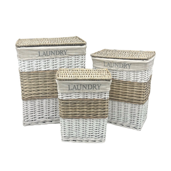 Set 3 Hampton Willow Rectangle Laundry Basket 45x55cm