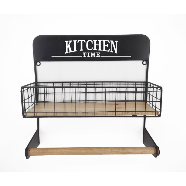 Wooden Kitchen Basket W Hanging Rail 35x35cm