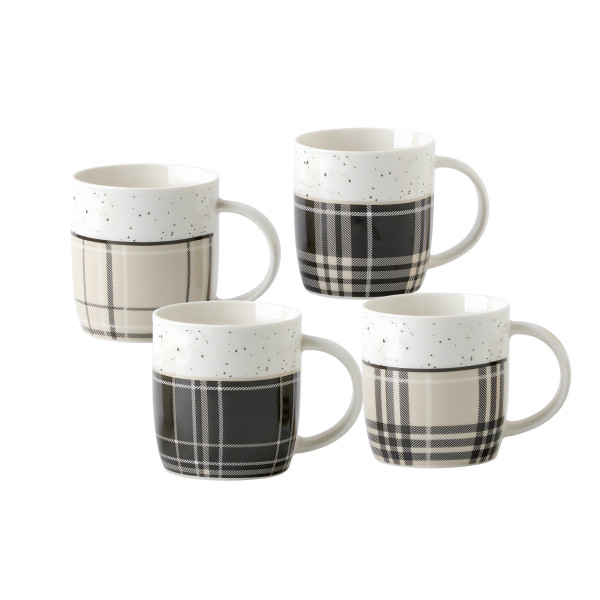 bulk 24 Tartan New Bone China Mug 360ml 4 Assorted 