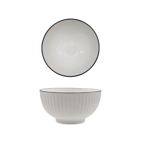 bulk 24 Sorrento Porcelain Embossed Rice Bowl w Black Rim 5" 12cm
